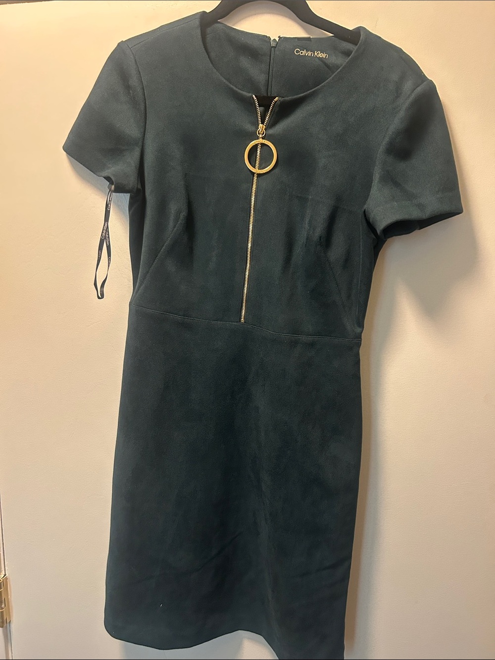 Calvin Klein Forest Green Short-Sleeve Zip Sheath Dress